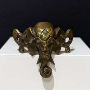 Hindu Deity Lord Ganesha Ornate Elephant Brass Open Adjustable Cuff Bracelet